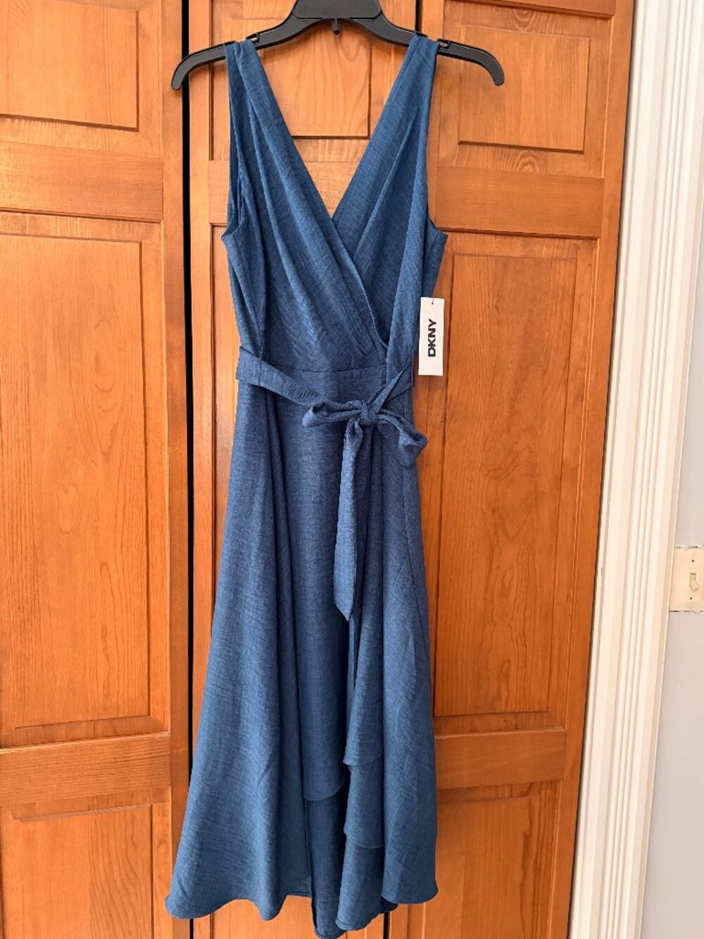 DKNY Navy Blue Chambray High-Low Wrap Dress Size 8 NWT